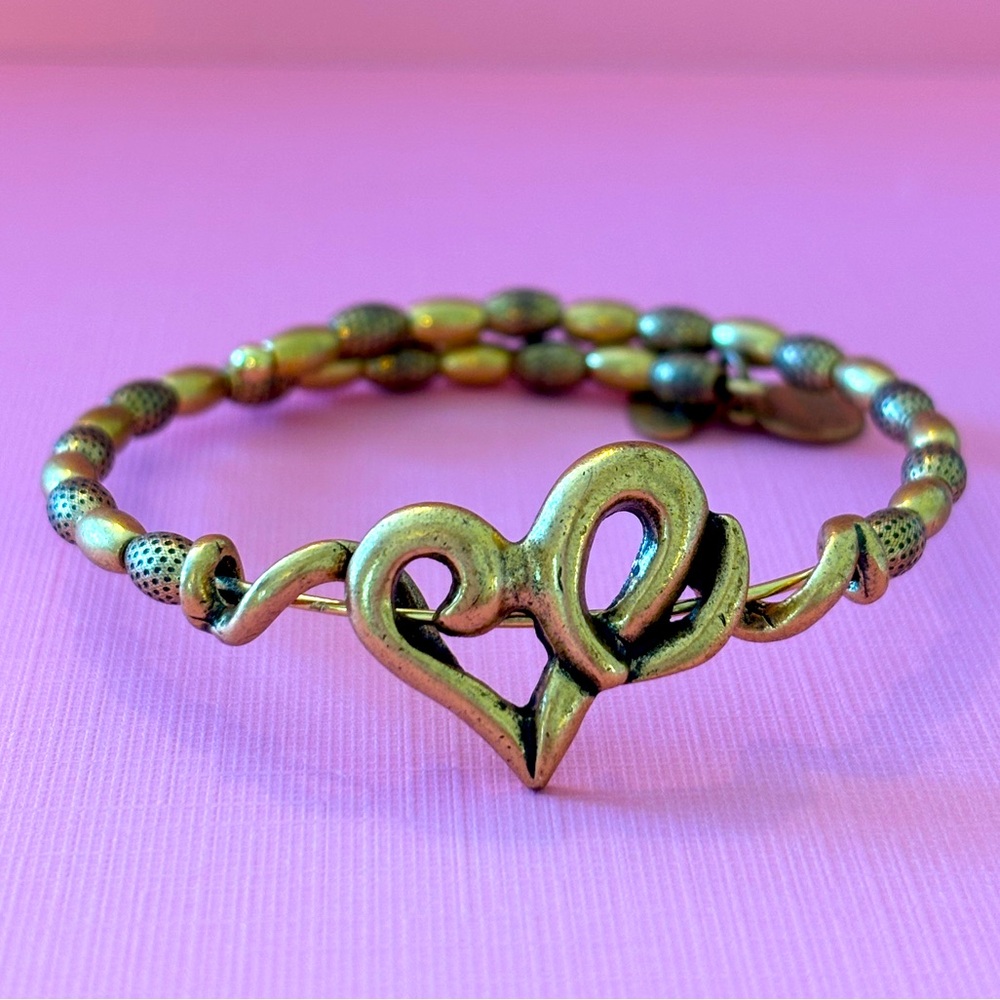 Alex and Ani Vintage 66 Gold heart beaded wrap bangle bracelet